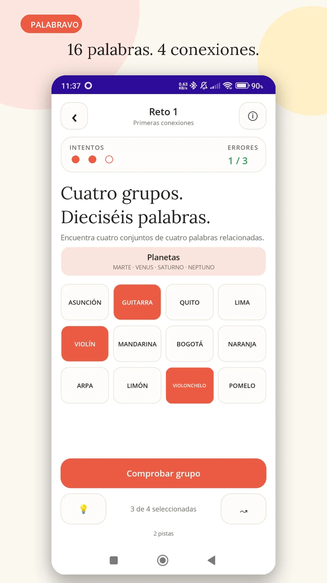 Reto de Palabravo con una cuadrícula de palabras